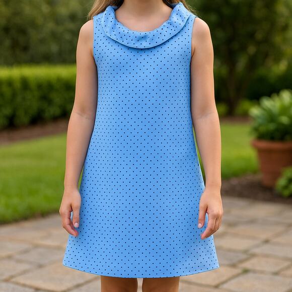 Maggie Breen Too Other - Maggie Breen Too Blue Polka Dot Sleeveless Shift Dress - Girls Size 12